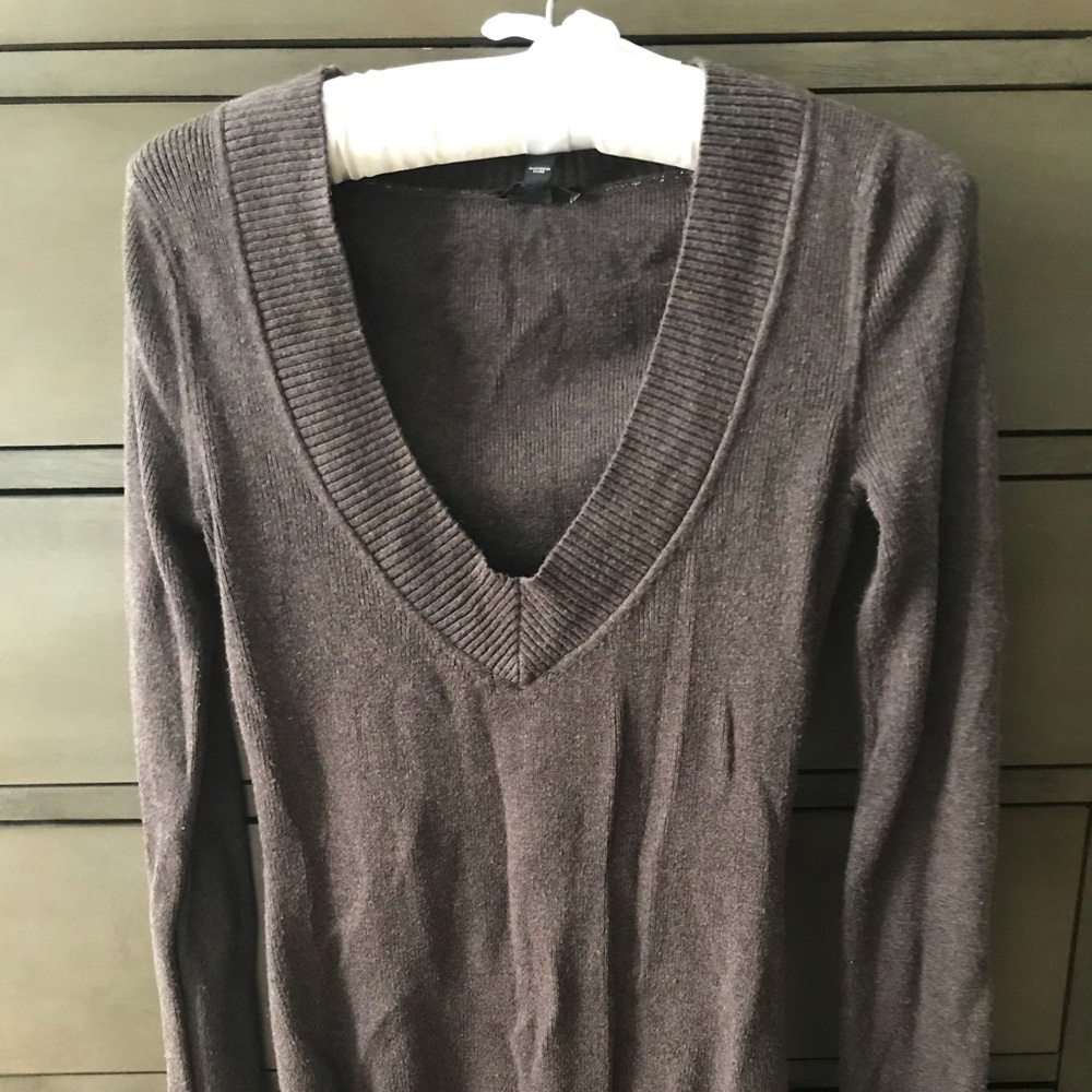 Brown deep V neck sweater